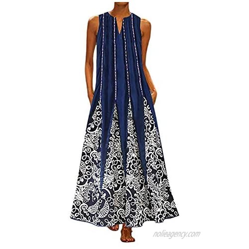 Vimoisa Women Vintage V-Neck African Print Dashiki Dress Pleated Maxi Dress