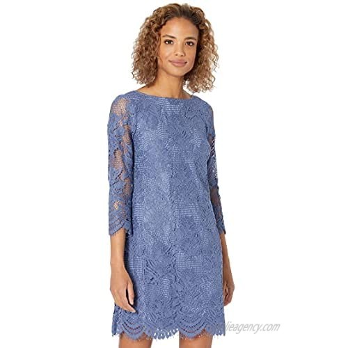 Vince Camuto Women's Lace 3/4 Sleeve Shift Dress with V-Back Scallop Trim
