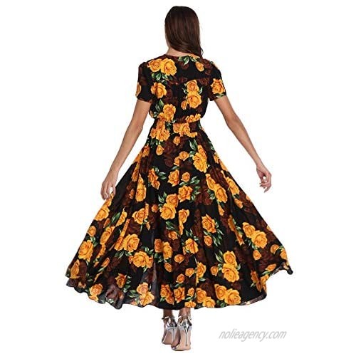 Women's Floral Maxi Dresses Boho Button up Split Beach Party Long Dress