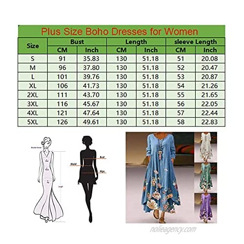 Xiakolaka Women Plus Size Boho Dress Casual Irregular Maxi Dresses Loose Long Sleeve Linen Dress with Pockets