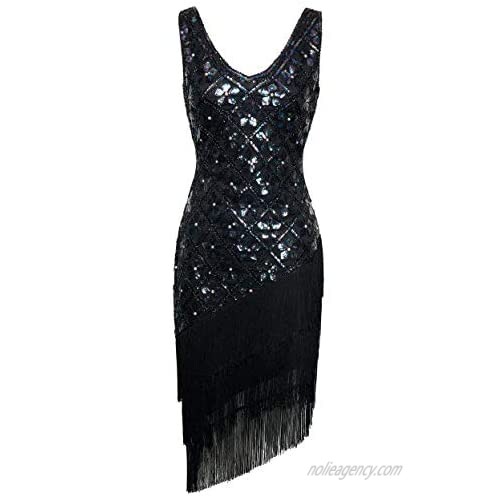 BABEYOND 1920s Vintage Flapper Sequined Dress Gatsby Fringed Dress Roaring 20s Party Dress V-Neck