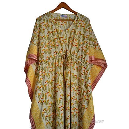 Fabric Venue Women's Ethnic Hand Block Print Cotton Maxi Caftan Nightwear Dress Beach Wear Summer Dress Kaftan