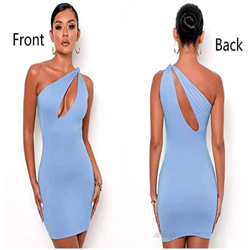 Kerpelly Women's Sexy Bodycon Sleeveless Hollow Out One Shoulder Knot Mini Club Party Dresses