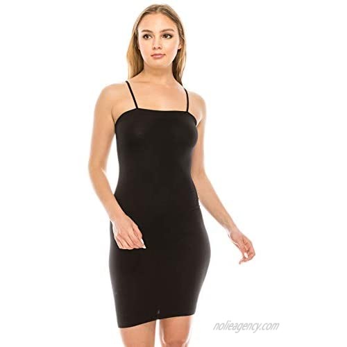 Kurve Women’s Cami Slip Dress – Basic Sleeveless Spaghetti Strap Bodycon Slim Fit Stretchy Solid Tank One Piece