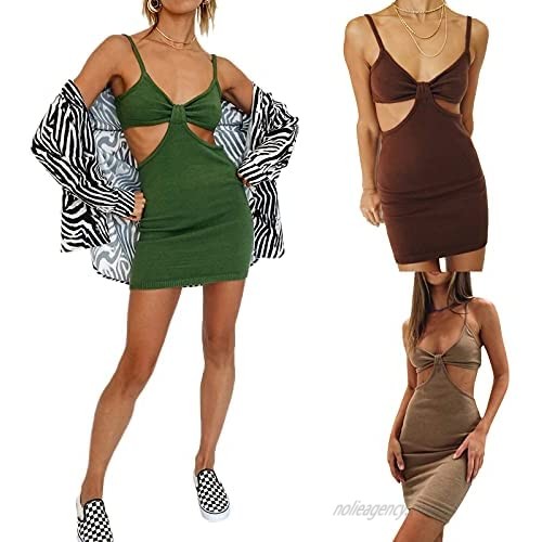Ma.Lina.Ann Women's Sexy Bodycon Tank Dress Y2K Backless Mini Knitted V Neck Sleeveless Dress Long Club Dresses