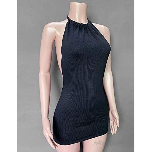 MISSACTIVER Women’s Halter Sexy Backless Bodycon Dress Summer Mini Skinny Knit Dress