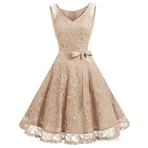 OWIN Women's Retro Floral Lace Cap Sleeve Vintage Rockabilly Swing Prom Party Bridesmaid Dress…