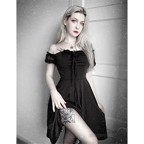SCARLET DARKNESS Womens Dress Casual Off Shoulder Mesh Short Sleeve Gothic Dress