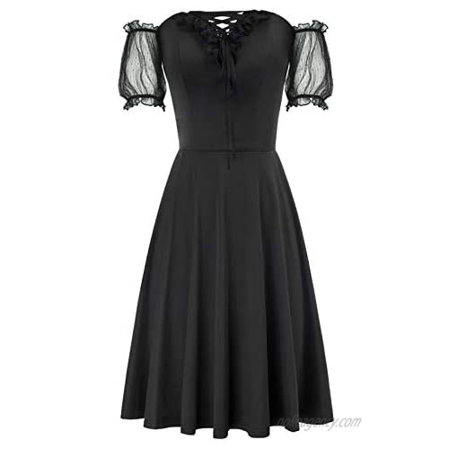 SCARLET DARKNESS Womens Dress Casual Off Shoulder Mesh Short Sleeve Gothic Dress