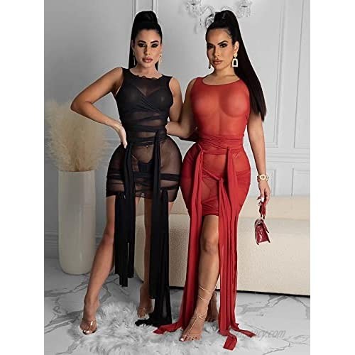 Sexy Dresses for Club Night See Through Bandage Dresses Bodycon Dress Sleeveless Party Clubwear