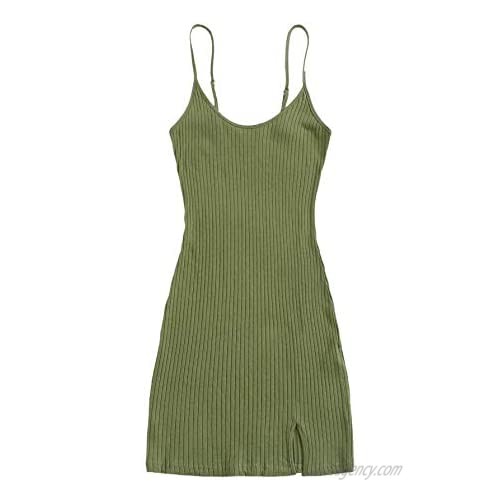 SheIn Women's Basic Sleeveless Strappy Cami Dress Bodycon Solid Rib Knit Mini Dress
