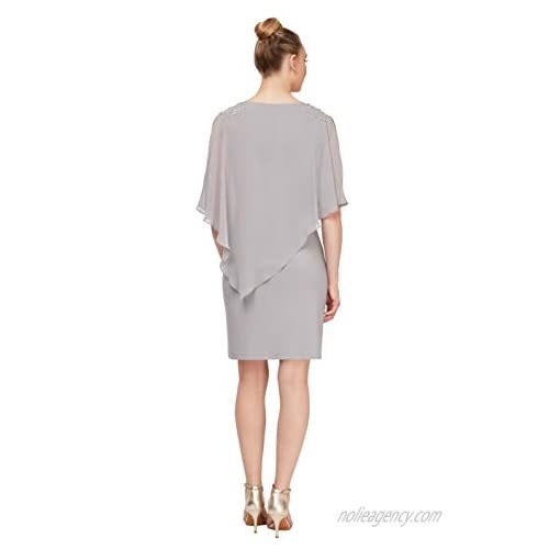 S.L. Fashions Women's Plus Size Short Cape Dress with Beaded Detail