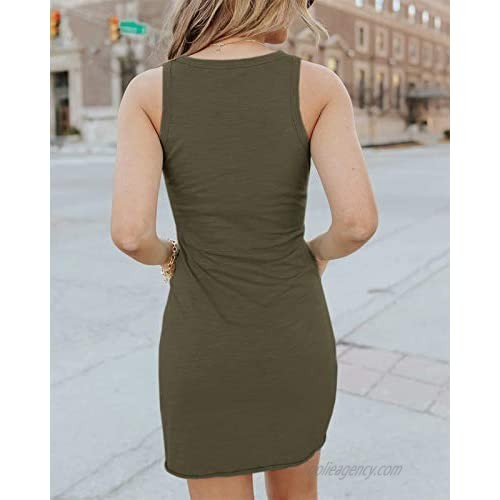 Soulomelody Womens Summer Dresses Button Down Scoop Neck Mini Dress Sleeveless Sexy Beach Tank Dresses with Pockets