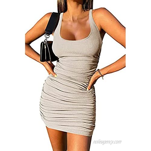 VANCOL Womens Sexy Ruched Bodycon Dress Party Club Tank Mini Dresses