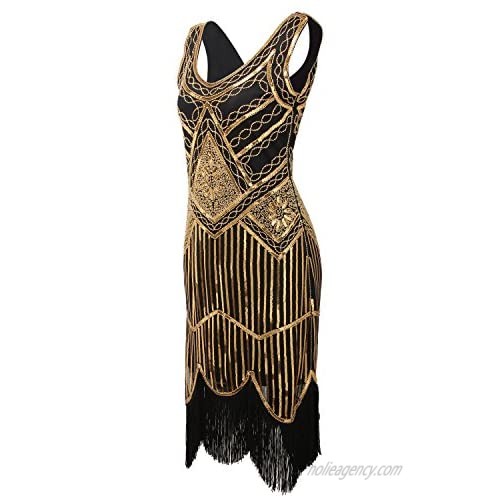 VIJIV Women's 1920s Gastby Inspired Sequined Embellished Fringed Flapper Dress