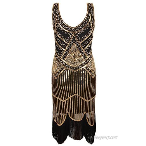 VIJIV Women's 1920s Gastby Inspired Sequined Embellished Fringed Flapper Dress