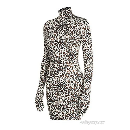 VWIWV Women's Sexy Bodycon Mini Dress Leopard Print Long Sleeve Gloves Party Dress