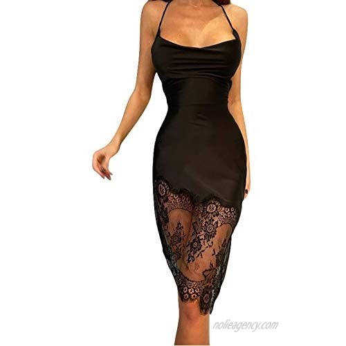 Women Sexy Floral Lace Mesh Sheer Dress V Neck Hollow Out Spaghetti Strap Bodycon Cocktail Pencil Mermaid Midi Dress