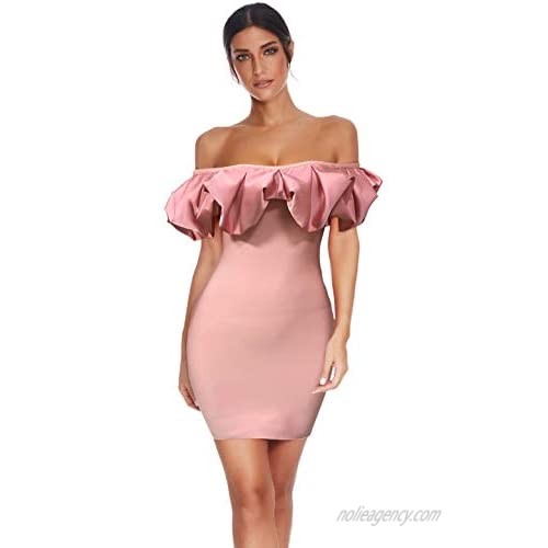 Women's Off Shoulder Ruched Bandage Bodycon Mini Dress for Night Club Wedding Party